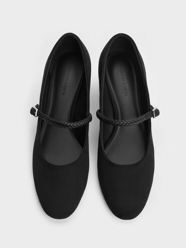 Franca Faux Suede Mary Jane Pumps, Black Textured, hi-res