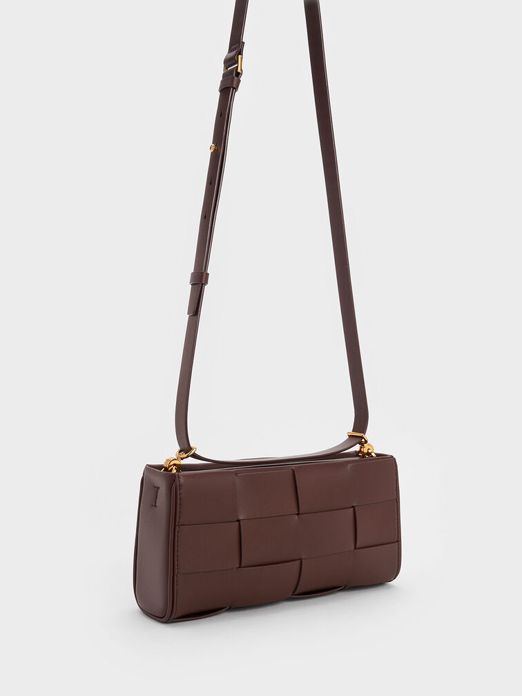 Woven Chain-Handle Bag, Dark Brown, hi-res