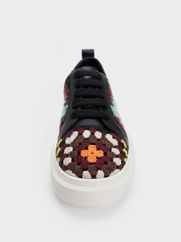 Floral Crochet & Leather Sneakers, Multi, hi-res