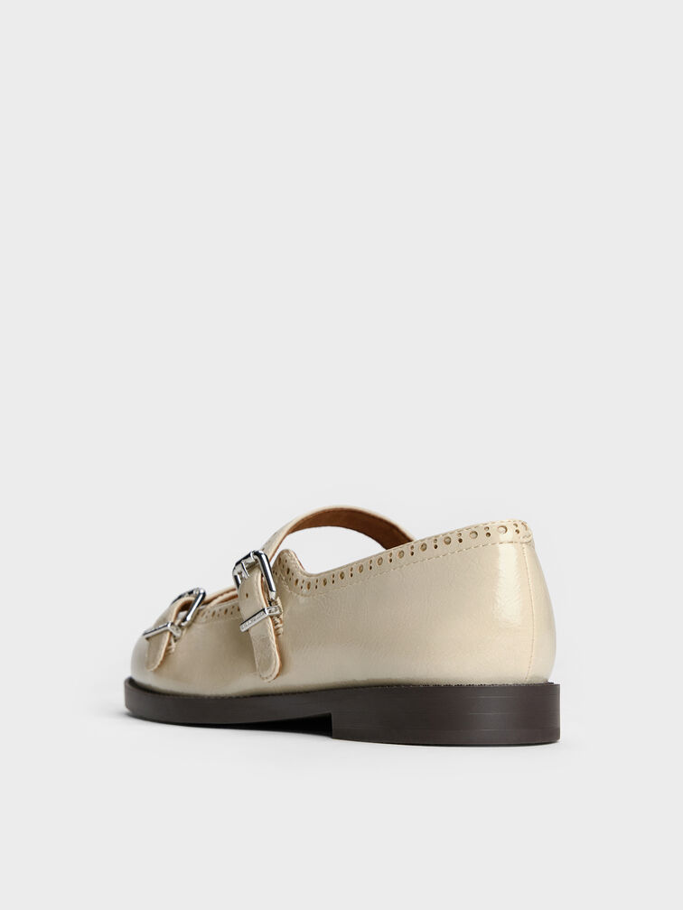 Double-Strap Brogue Mary Janes, Beige, hi-res