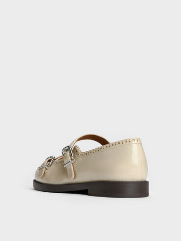 Double-Strap Brogue Mary Janes, Beige, hi-res