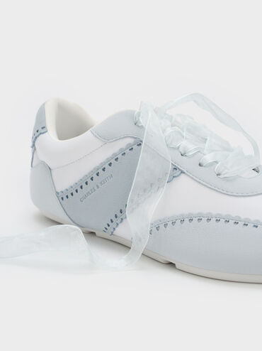 Cece Heart-Motif Sheer-Lace Sneakers, Light Blue, hi-res