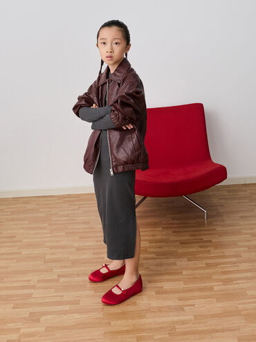 Sepatu Flats Mary Jane Knot-Pearl Orinda Girls, Red, hi-res