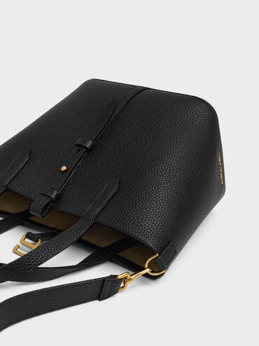 Tas Bucket Belted Double-Handle Recycled Leather Beryl, Black, hi-res