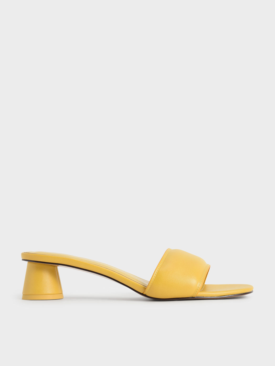 Puffy Cylindrical Heel Mules, Mustard, hi-res