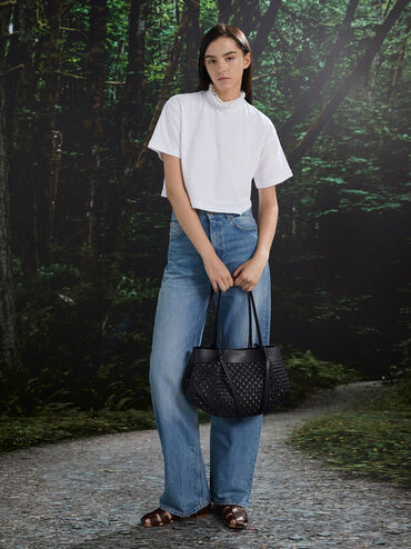 Tas Tote Woven Calla, Black, hi-res