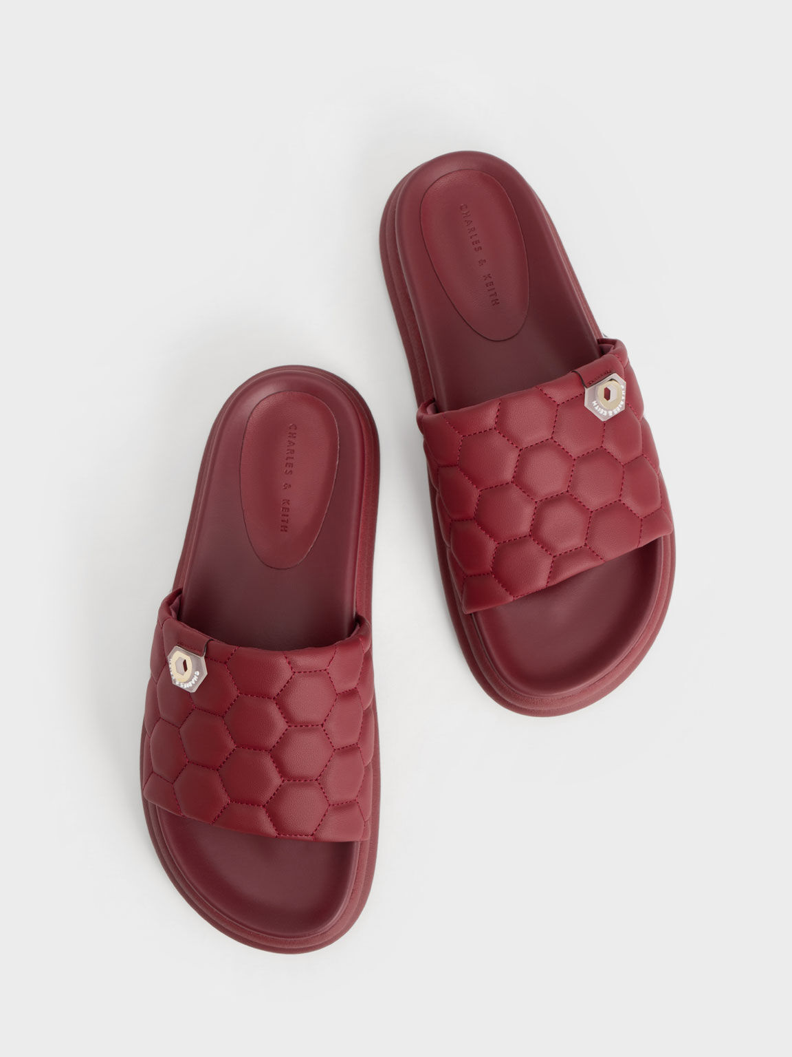Sandal Textured Flatform Sliders, Red, hi-res