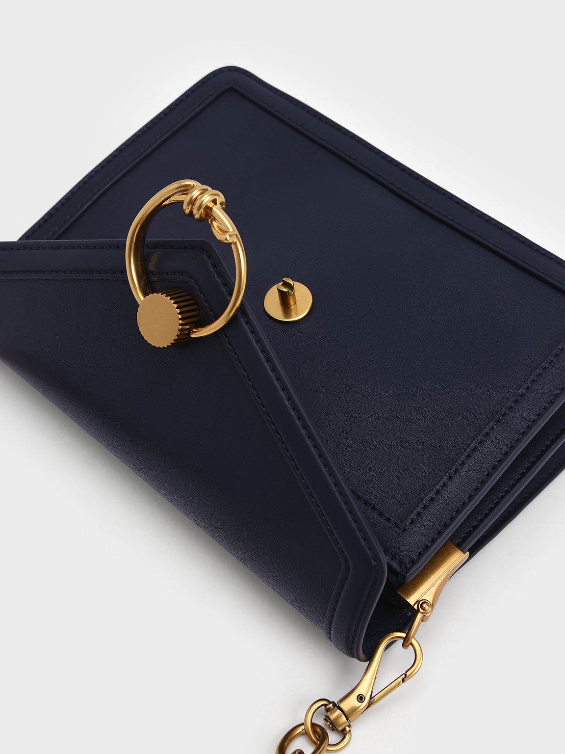 Joelle Ring Push-Lock Envelope Shoulder Bag, Navy, hi-res