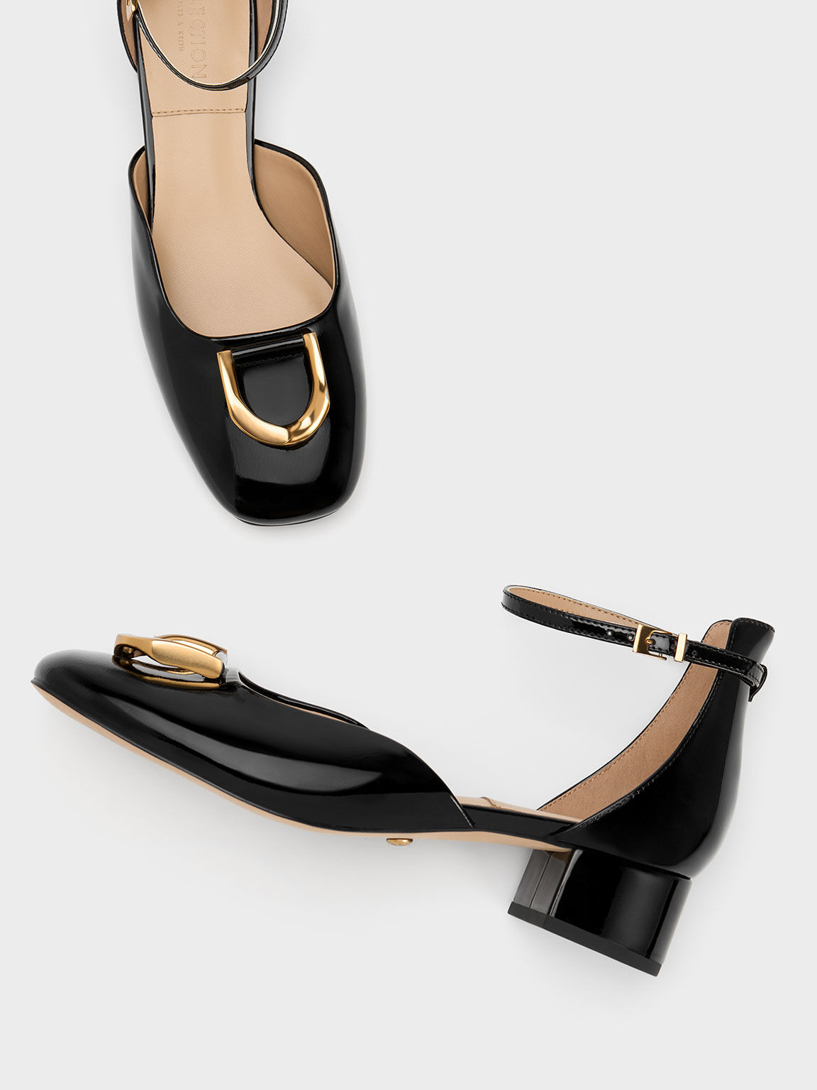 Sepatu Pumps Gabine Patent Leather D'Orsay, Black, hi-res