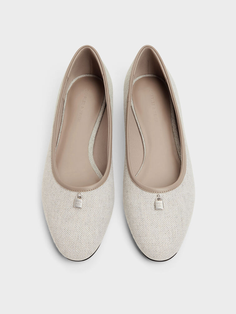 Sepatu Flats Ballet Two-Tone Griselda, Light Grey, hi-res