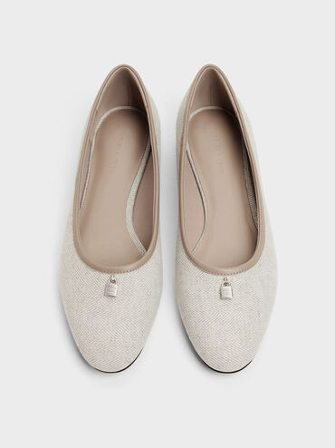 Sepatu Flats Ballet Two-Tone Griselda, Light Grey, hi-res