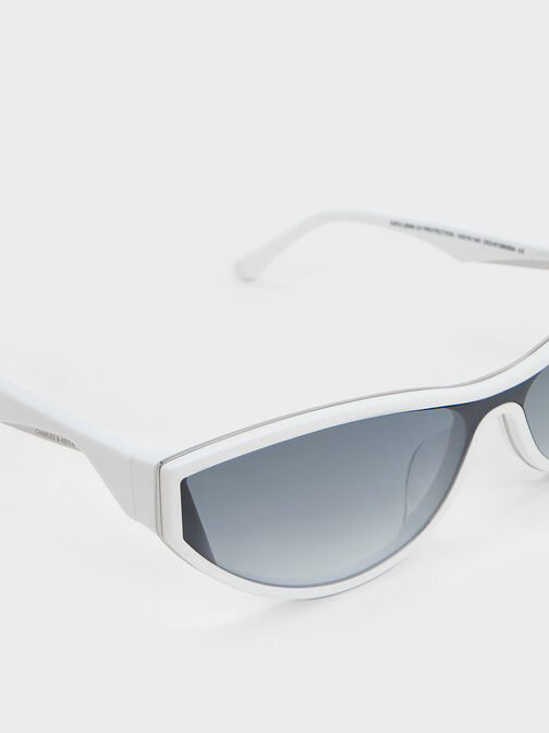 Kacamata Angular Shield Recycled Acetate, White, hi-res