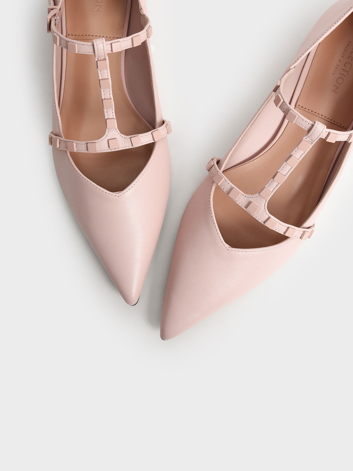 Sepatu Flat Ballerina Strappy  Leather Embellished, Pink, hi-res