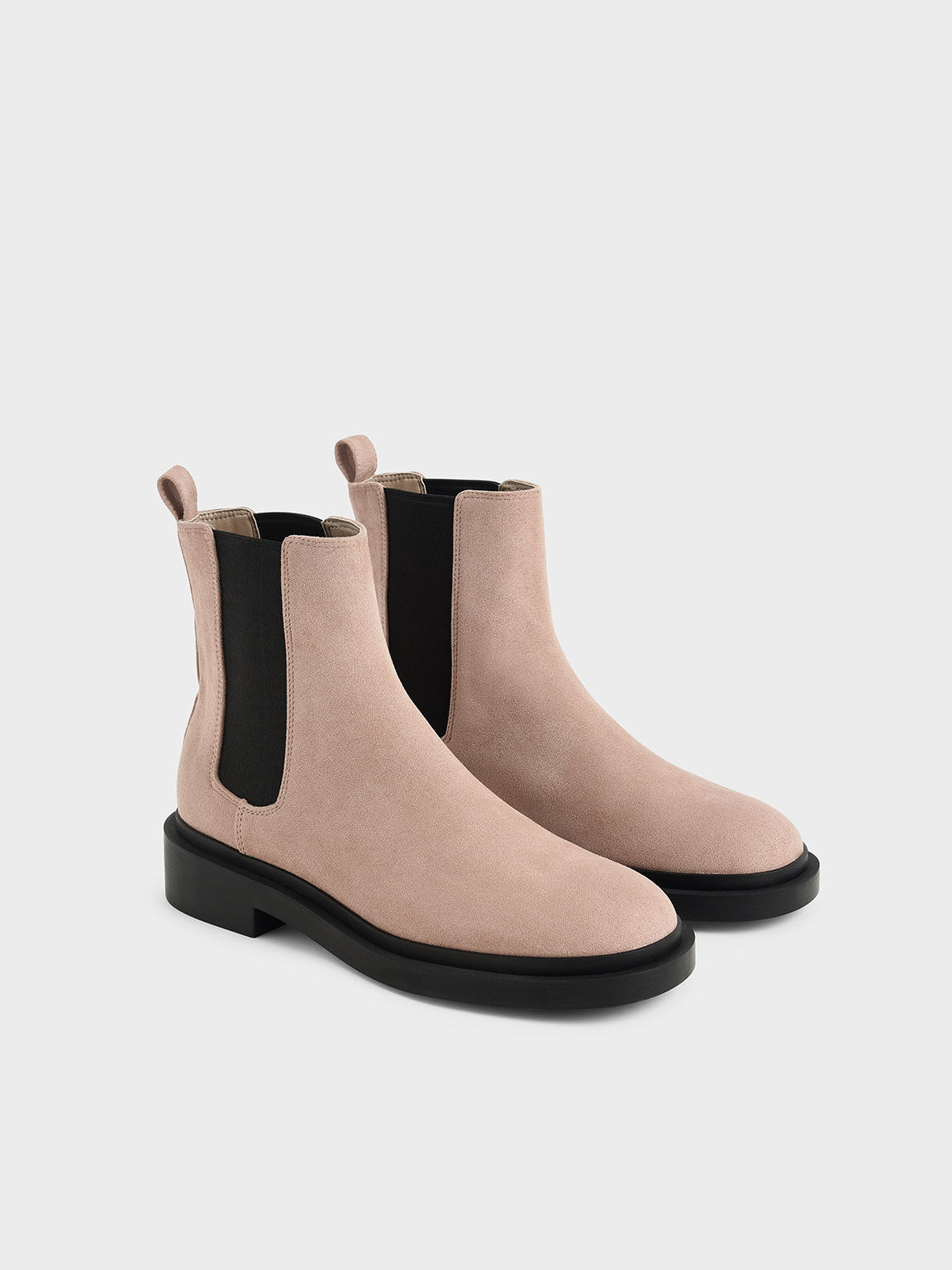 Sepatu Textured Chelsea Block-Heel Boots, Nude, hi-res