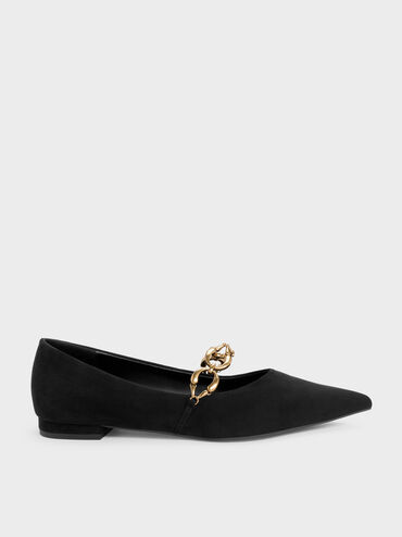 Sepatu Flats Slingback Strappy Patent Maybelle, Black Textured, hi-res