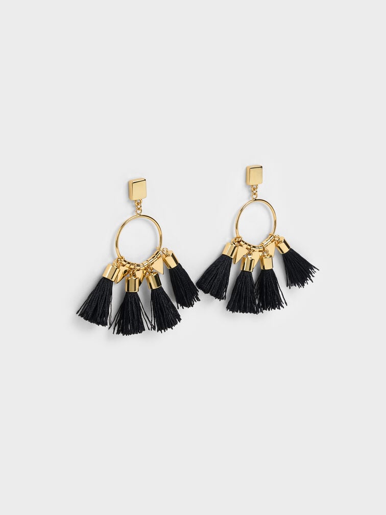 Anting Tassel Drop Orelia, Black, hi-res