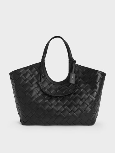 Ivette Woven Tote Bag, Noir, hi-res