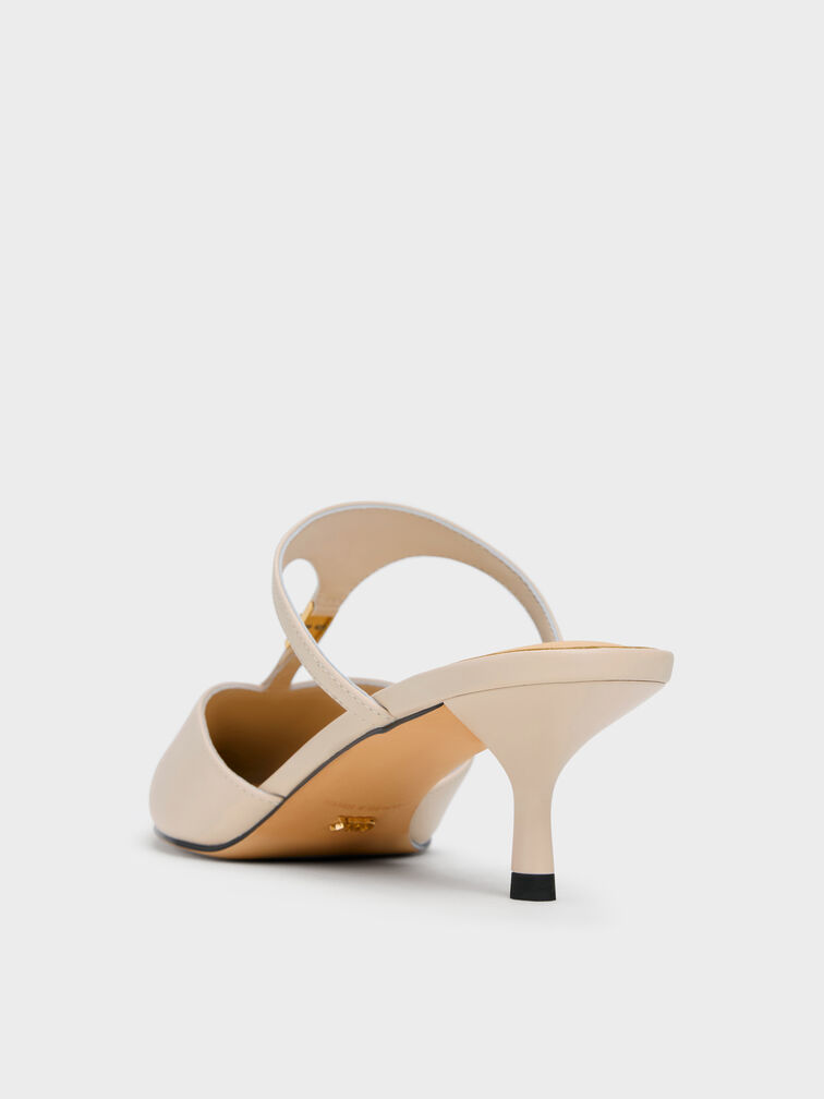 Leather T-Bar Pointed Kitten Heels, Oat, hi-res