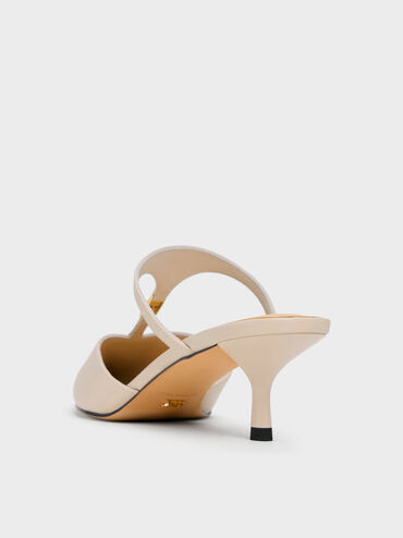 Leather T-Bar Pointed Kitten Heels, Oat, hi-res