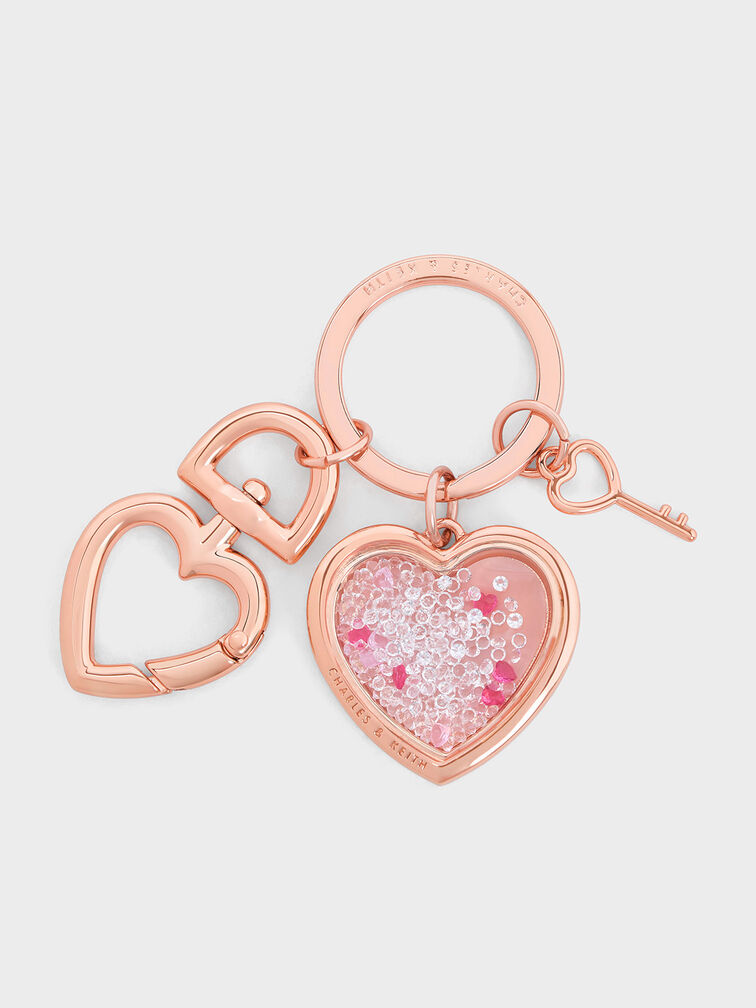 Keychain Heart Lock Crystal, Rose Gold, hi-res
