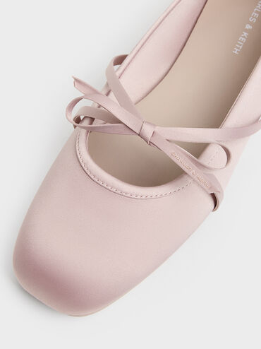 Sepatu Flats Balet Bow Satin, Pink, hi-res