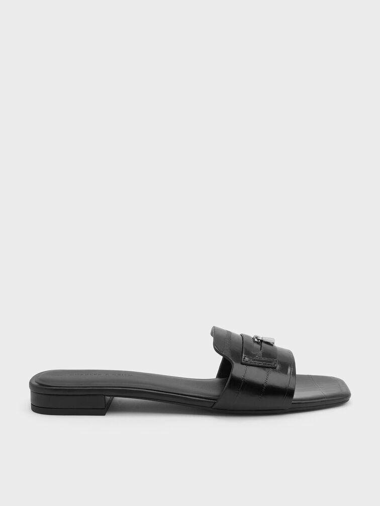 Sandal Slide Eel-Effect Griselda, Animal Print Black, hi-res