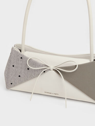 Tas Bahu Panelled Bow Heart-Print Hazel, Taupe, hi-res