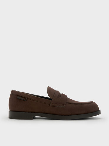 Sepatu Loafers Penny Arven Faux Suede, Dark Brown Textured, hi-res