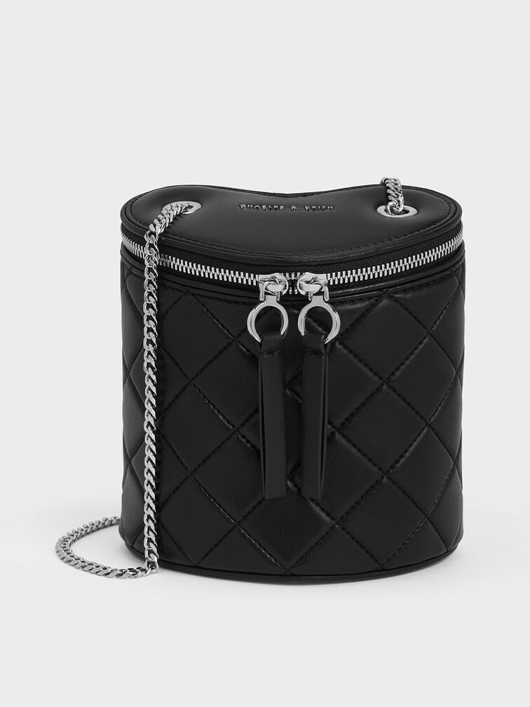 Tas Cylindrical Quilted Heart Philomena, Noir, hi-res