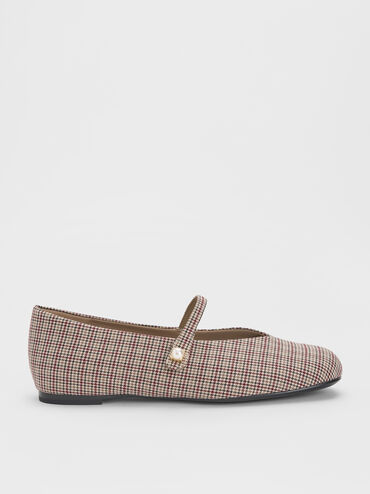 Marie Checkered Pearl Mary Jane Flats, Multi, hi-res
