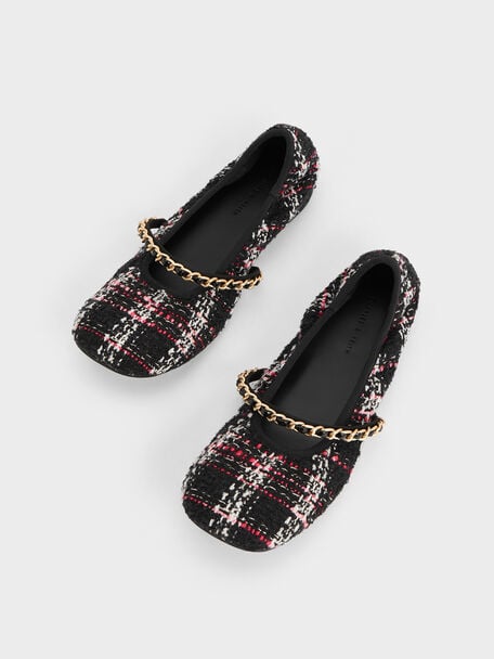 Sepatu Mary Janes Tweed Braided-Chain Strap, Multi, hi-res
