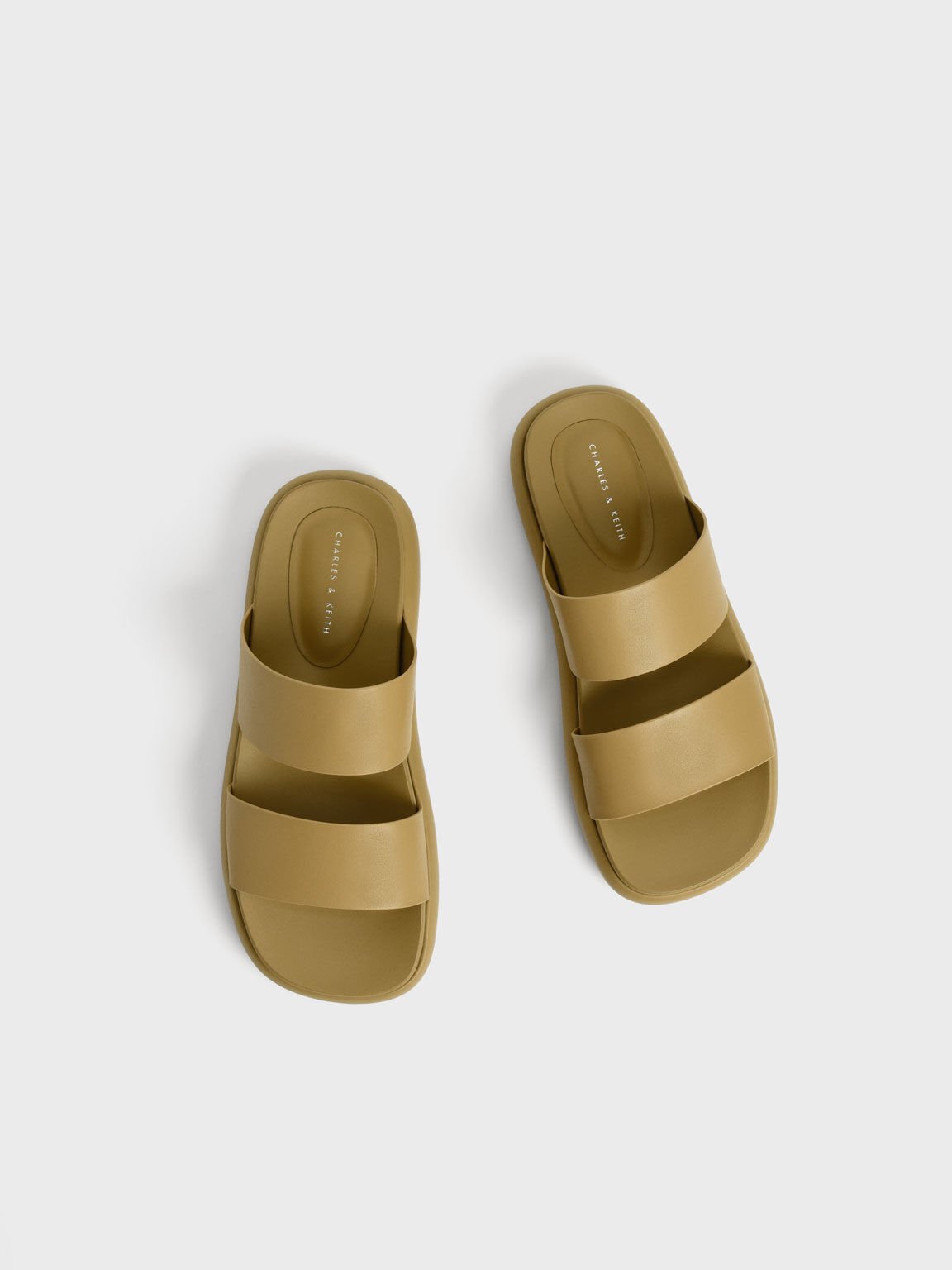 Wide Strap Slide Sandals, Mustard, hi-res