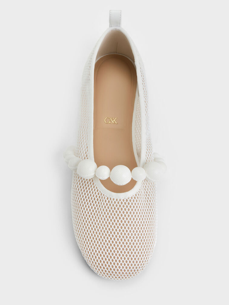 Sepatu Flats Mary Jane Beaded Mesh Leather, Chalk, hi-res
