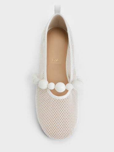 Sepatu Flats Mary Jane Beaded Mesh Leather, Chalk, hi-res