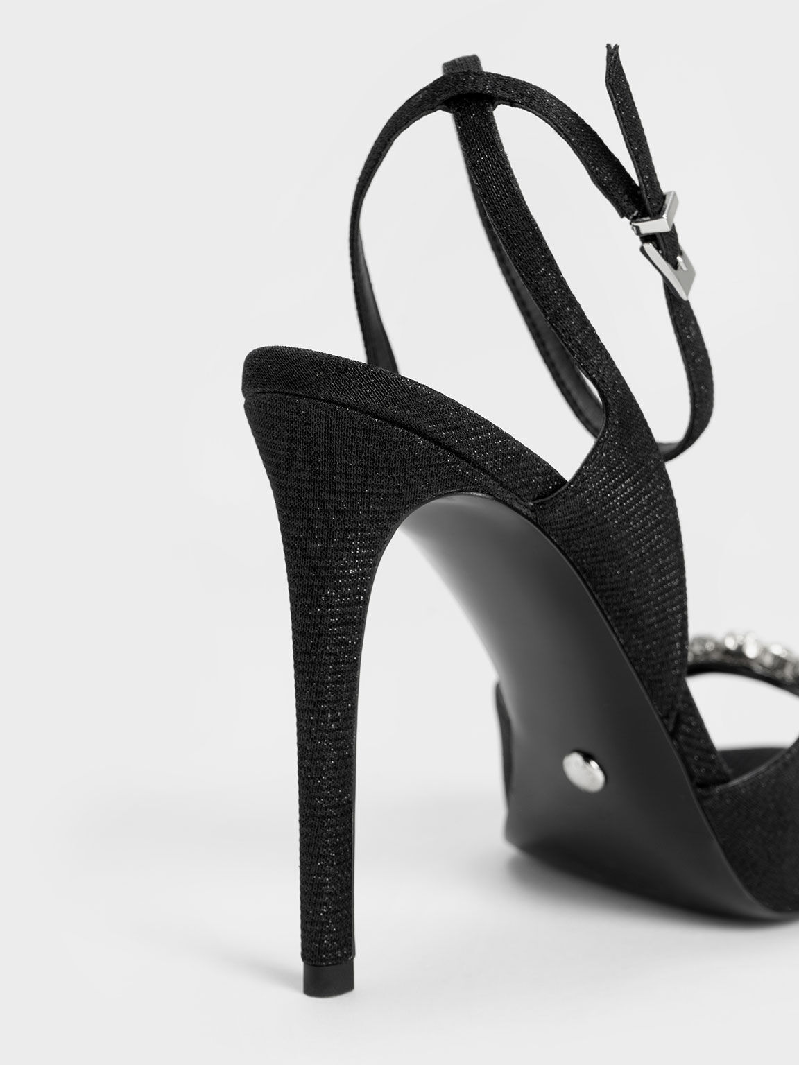 Sandal Ankle Strap Glittered Gem-Encrusted, Black, hi-res