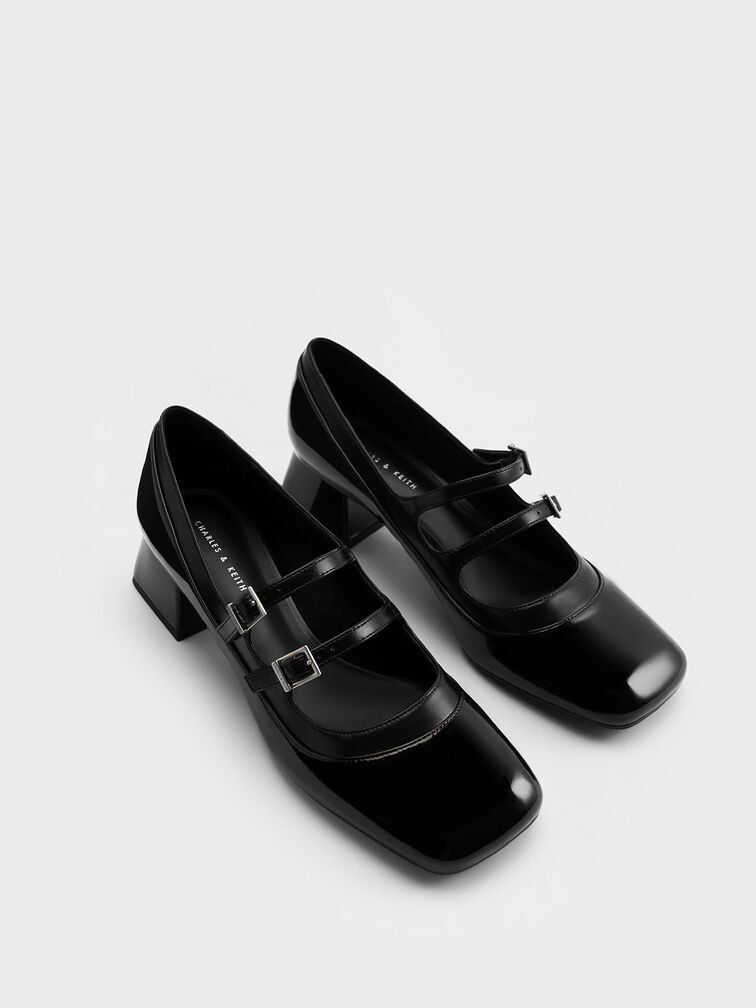 Patent Double Buckle Mary Janes, Black Patent, hi-res