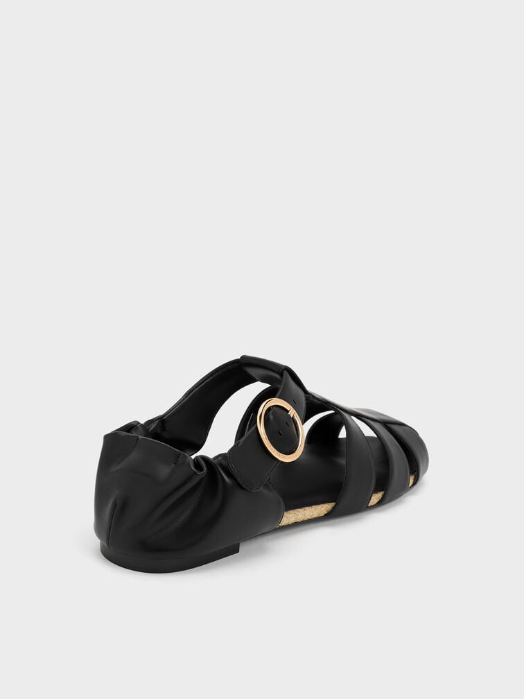 Sepatu Flat Espadrilles Caged, Black, hi-res