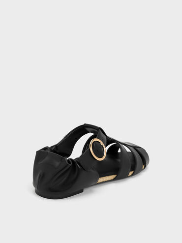 Sepatu Flat Espadrilles Caged, Black, hi-res