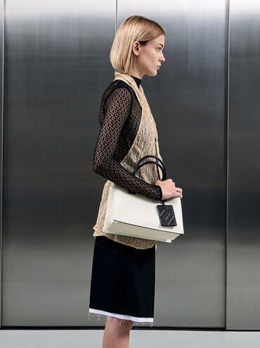 White Cameron Double Top Handle Bag CHARLES KEITH ID