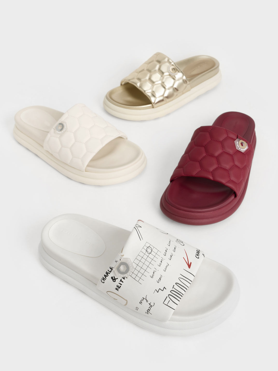 Sandal Textured Flatform Sliders, Red, hi-res