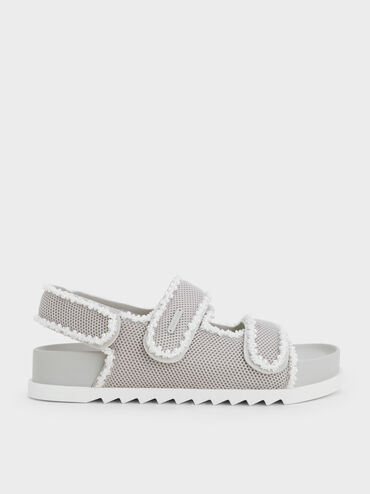 Sandal Flatform Pearl-Embellished Mesh, Silver, hi-res