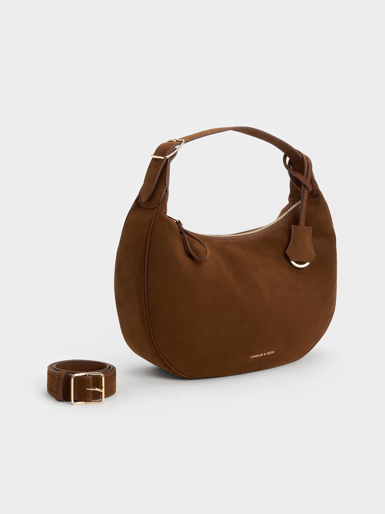 Tas Hobo Faux Suede Vega Large, Pecan Brown, hi-res