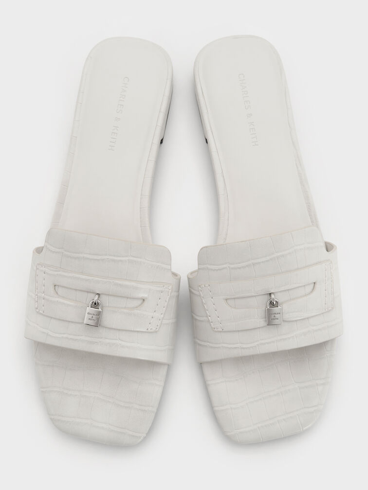 Sandal Slide Croc-Effect Griselda, Animal Print White, hi-res