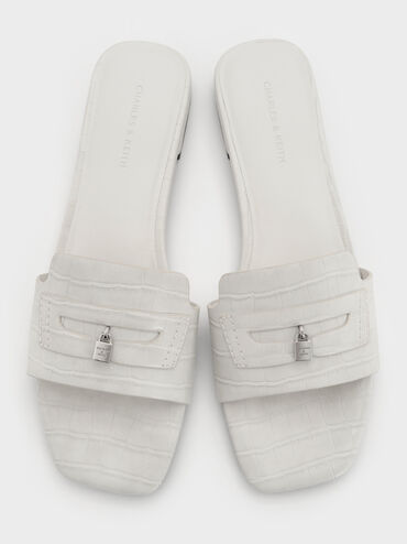 Sandal Slide Croc-Effect Griselda, Animal Print White, hi-res