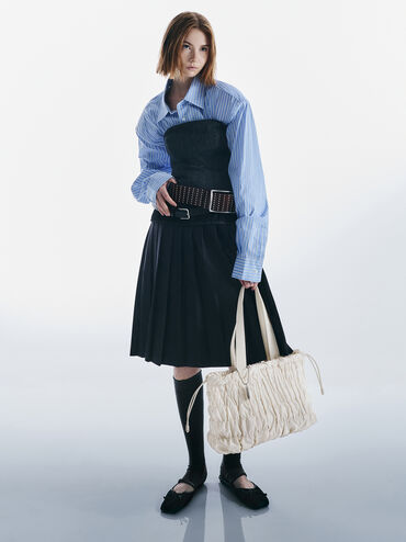 Tote Bag Ruched Nylon Klio, Cream, hi-res