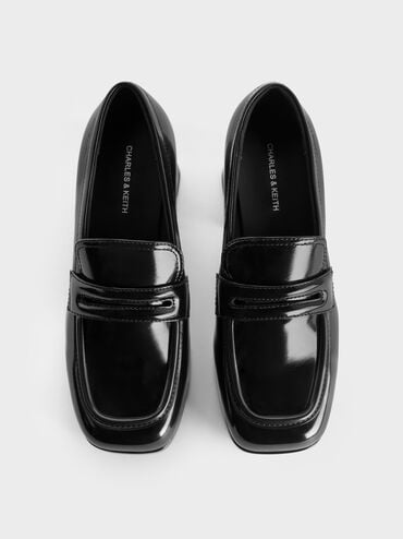 Platform Block-Heel Loafer Pumps, Black Box, hi-res