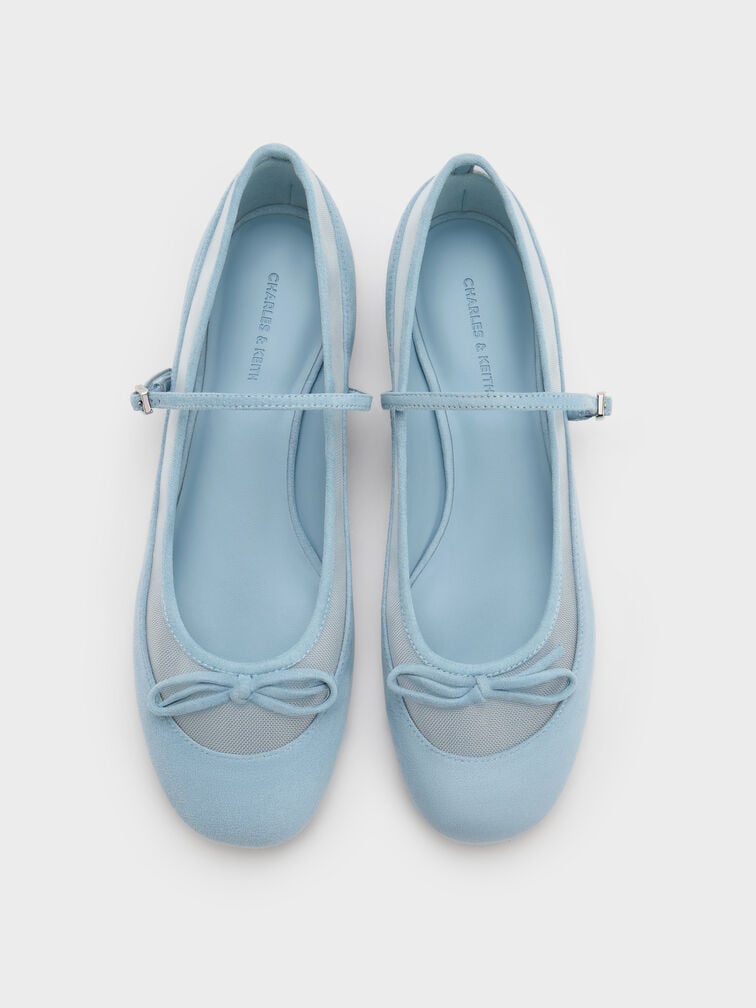 Sepatu Mary Janes Muligan Mesh & Faux Suede, Light Blue, hi-res