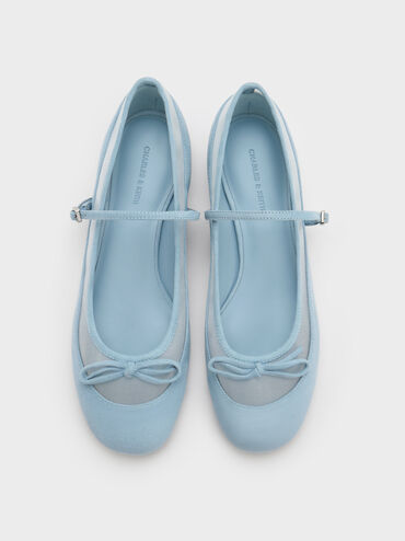 Sepatu Mary Janes Muligan Mesh & Faux Suede, Light Blue, hi-res