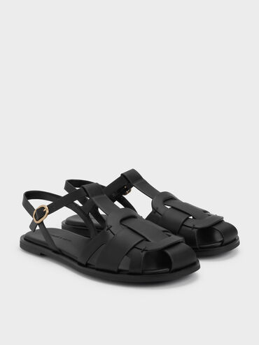 Easley T-Bar Caged Sandals, Black, hi-res