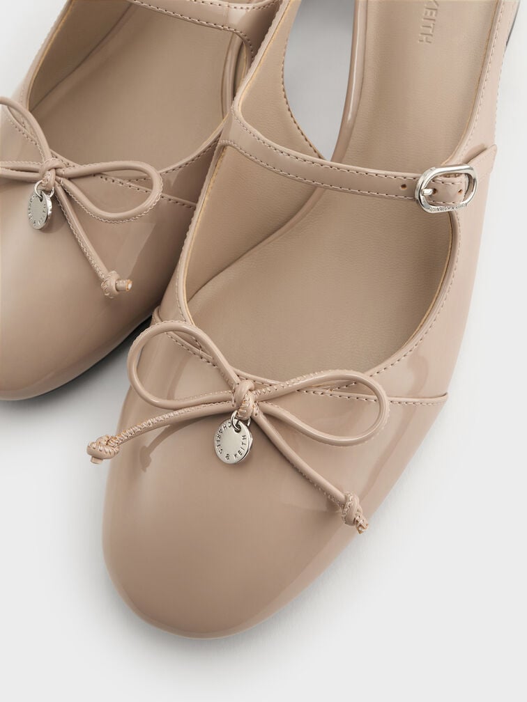 Sepatu Pumps Slingback Bow Patent, Nude, hi-res